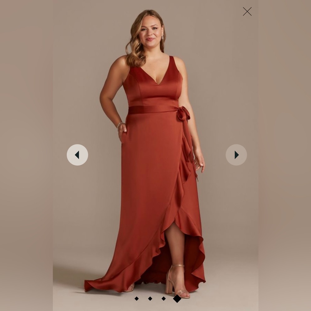 NWT David’s Bridal crepe satin ruffle high-low bridesmaid dress